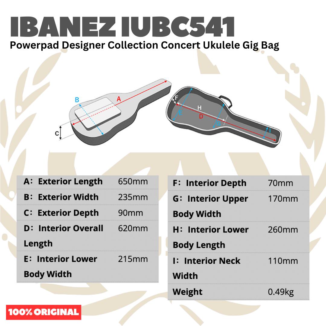 Ibanez IUBC541 Powerpad Designer Collection Gig Bag for Concert Ukulele - Tas Ukulele Concert Original Asli