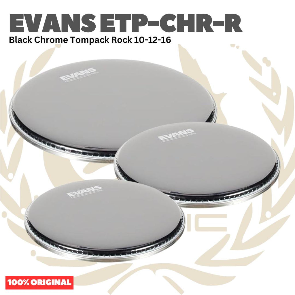 EVANS ETP-CHR-R Black Chrome Tom Drumhead Rock Tom Pack (10", 12", 16") - Membran Tom Drum Tompack Head Membran Original Asli