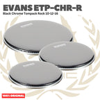 EVANS ETP-CHR-R Black Chrome Tom Drumhead Rock Tom Pack (10", 12", 16") - Membran Tom Drum Tompack Head Membran Original Asli