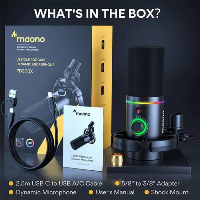 MAONO PD200X USB / XLR Dynamic Microphone | Gaming Podcast PD200 RGB