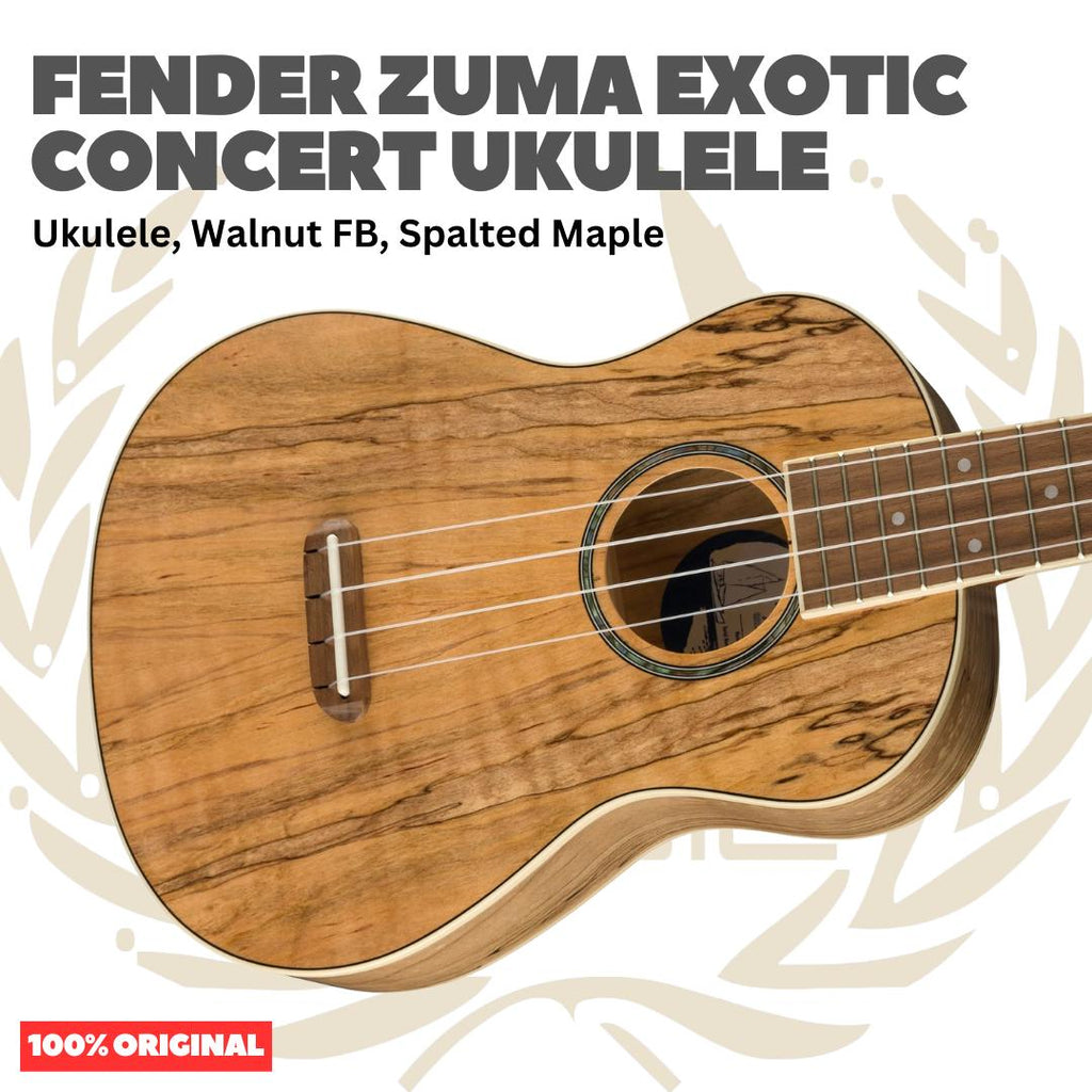 Fender Zuma Exotic Concert Ukulele, Walnut FB - Ukulele 4-Senar Original Asli