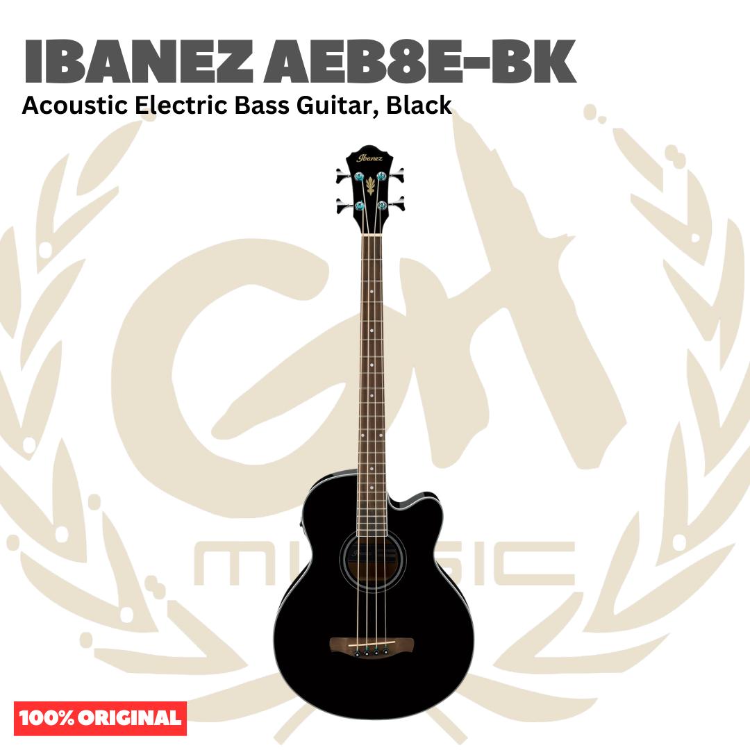 Ibanez AEB8E-BK Acoustic Bass Guitar, Black - Gitar Bass Akustik Elektrik dengan Preamp