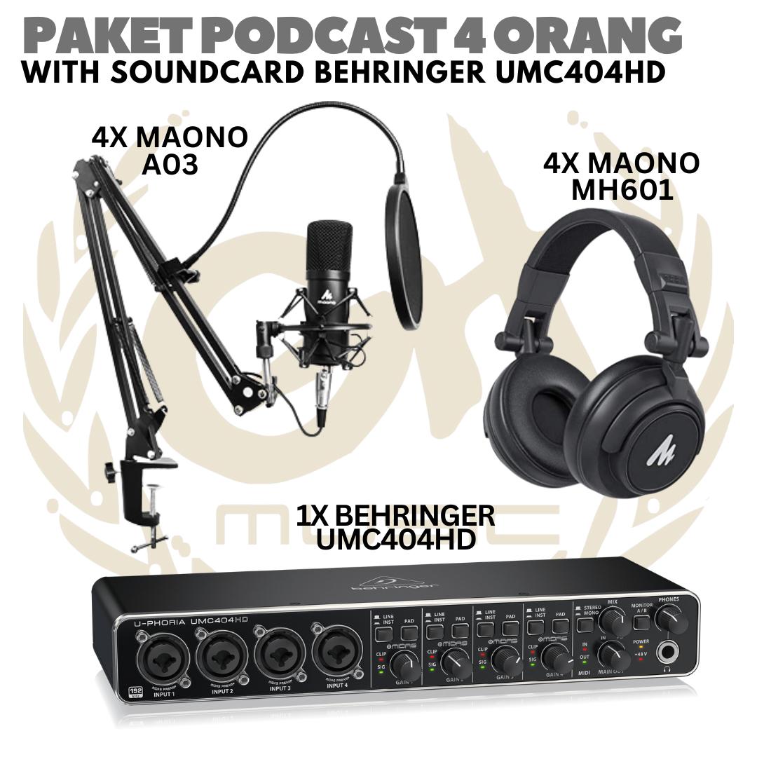 PAKET PODCAST 4 ORANG BEHRINGER UMC404 | MAONO A03 | MH 601 | BM800