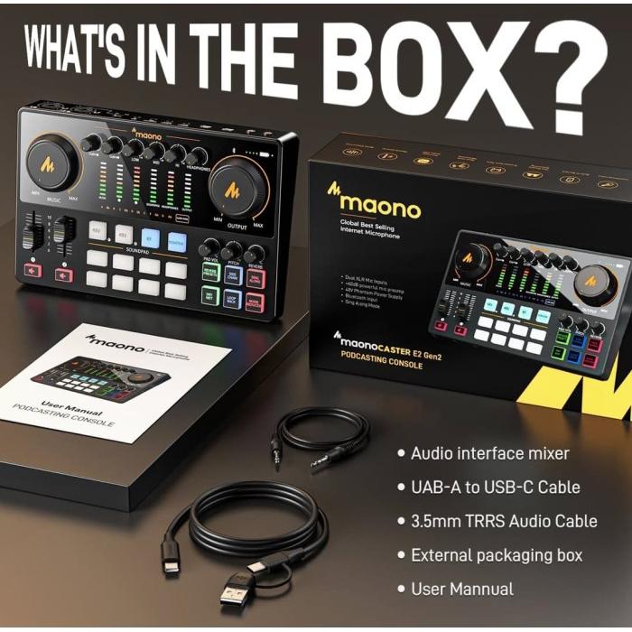 PAKET PODCAST 2 ORANG, MAONO AME2 Gen II Maonocaster Live Streaming & Portable Podcast Console | Sound card AM - E2 Mark 2