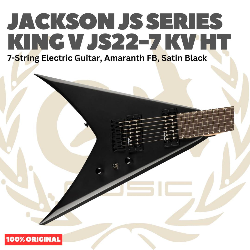 Jackson JS Series King V JS22-7 KV HT 7-String Electric Guitar, Amaranth FB, Satin Black - Gitar Listrik Elektrik Original Asli