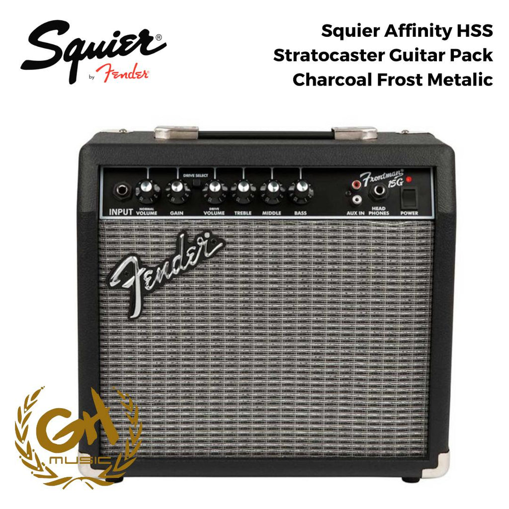 Squier Affinity Series HSS Stratocaster Guitar Pack, Laurel FB, Charcoal Frost Metallic, 230V, EU - Gitar Listrik Paket