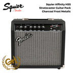 Squier Affinity Series HSS Stratocaster Guitar Pack, Laurel FB, Charcoal Frost Metallic, 230V, EU - Gitar Listrik Paket