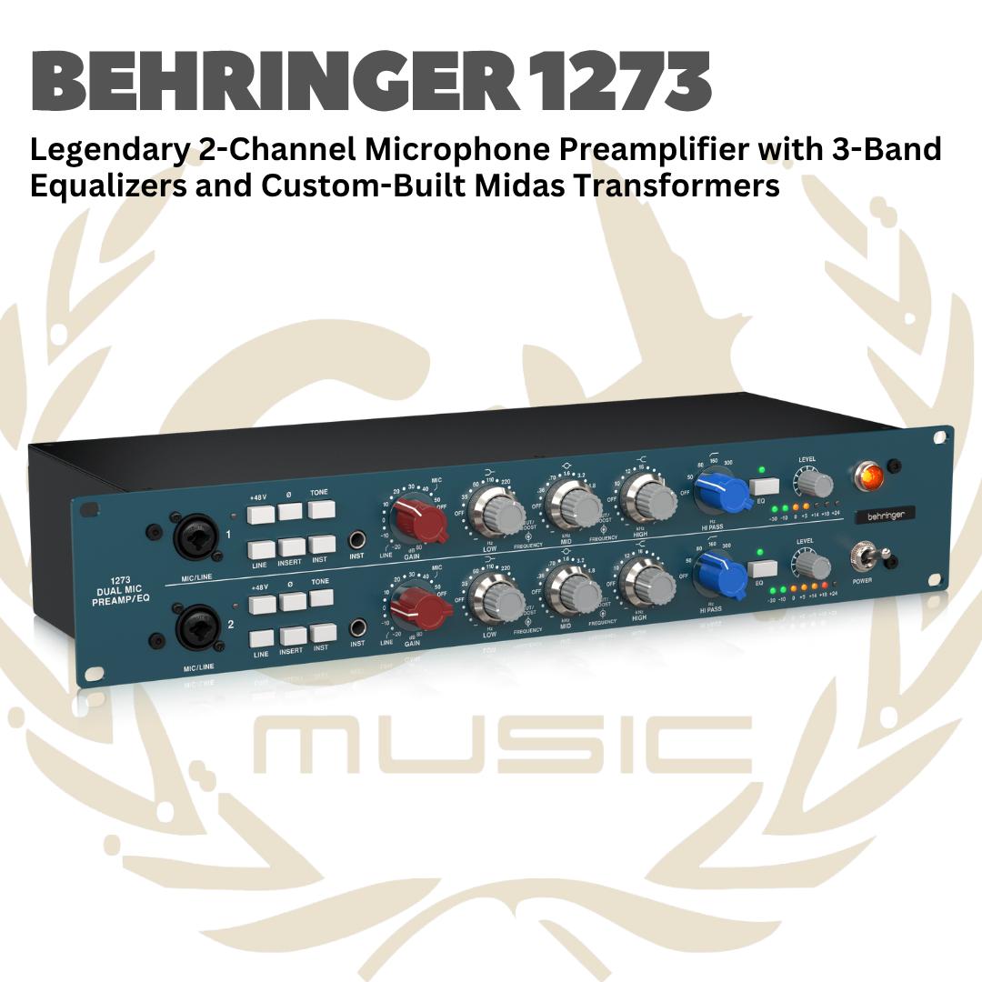 Behringer 1273 Legendary 2-Channel Microphone Preamplifier with 3-Band Equalizers and Custom-Built Midas Transformers - Mic Preamp 2 Channel 1273
