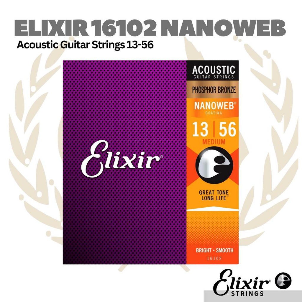 Elixir 16102 13-56 Nanoweb Phosphor Bronze Acoustic Guitar Strings