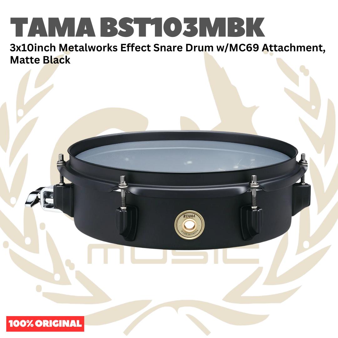 TAMA BST103MBK 3x10inch Metalworks Effect Snare Drum w/MC69 Attachment, Matte Black - Senar Drum | BST 103 MBK