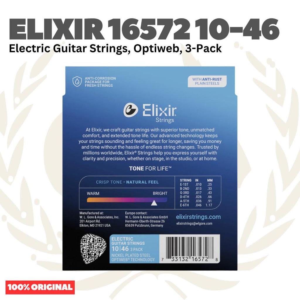 ELIXIR 16572 Optiweb 3-Pack Nickel Plated Steel Light, 10-46 Electric Guitar Strings - Senar Gitar Listrik Elektrik isi 3Pack