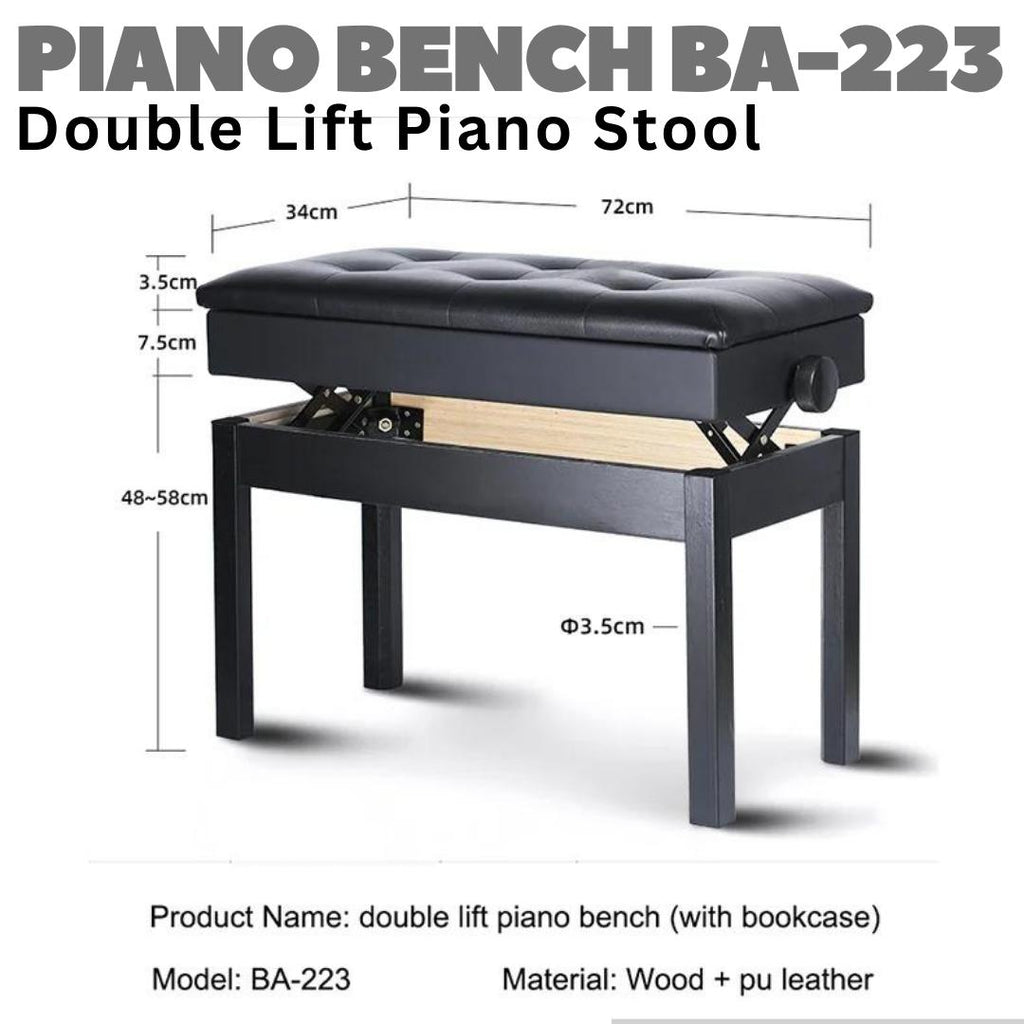BA-223 Double Lift Piano Bench Stool | Kursi Keyboard BA223