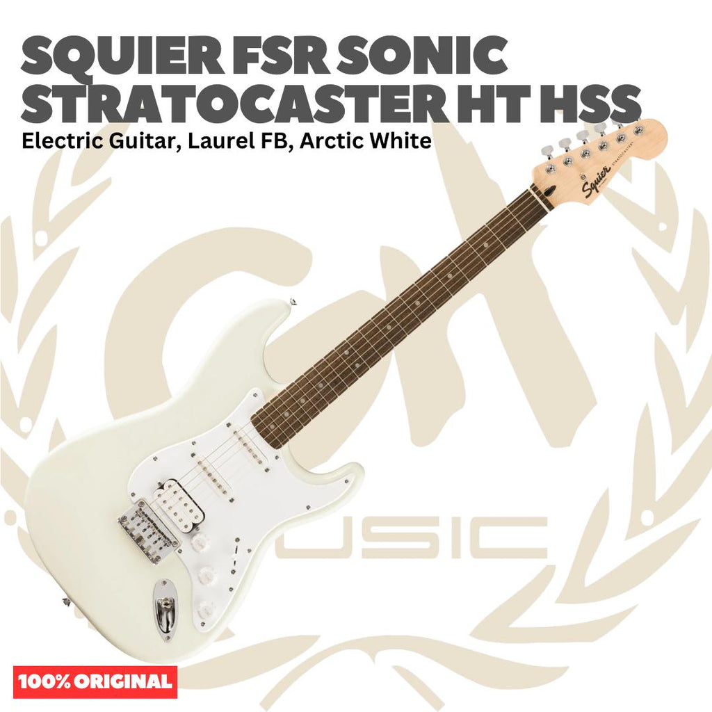 SQUIER FSR Sonic Stratocaster HT HSS Electric Guitar, Laurel FB, Arctic White - Gitar Listrik Elektrik Original