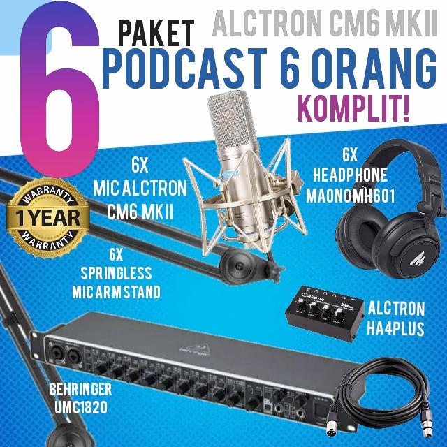 PAKET PODCAST 6 ORANG KOMPLIT BEHRINGER UMC1820, MAONO MH601 PLUS MIC