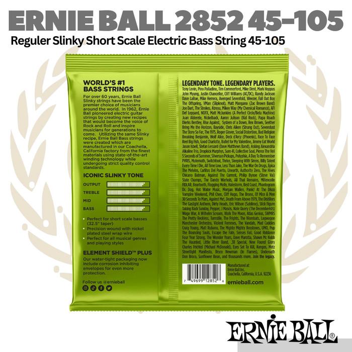 Ernie Ball 2852 Short Scale Nickel Wound Regular Slinky Bass, 45-105