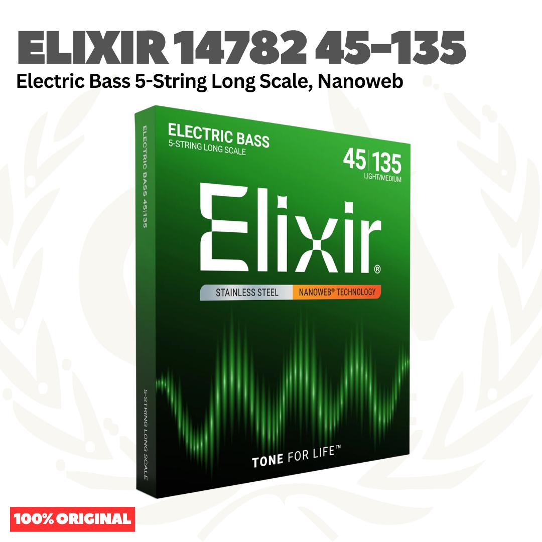 Elixir 14782 45-135 Med w/ Light B Long Scale Stainless Steel 5-String Electric Bass Guitar Strings - Senar Bass