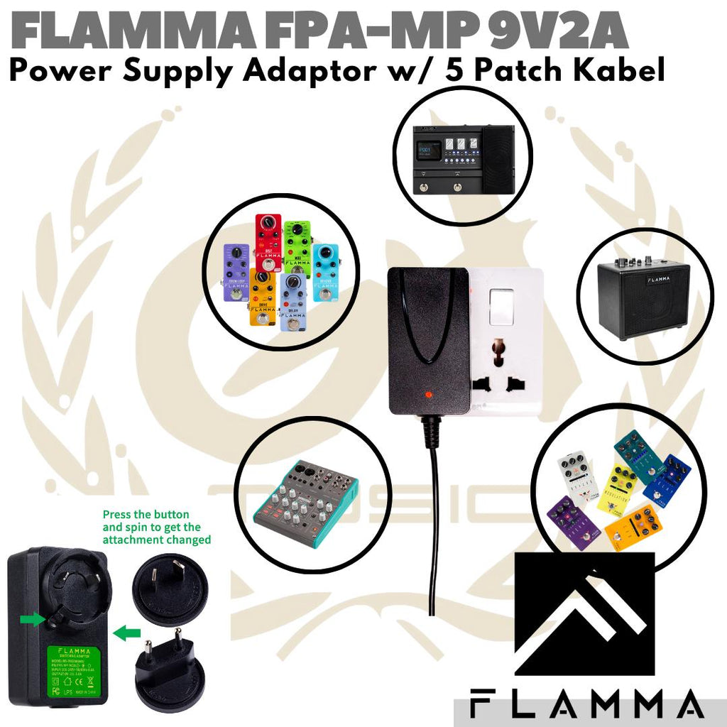 FLAMMA FPA-MP-9V2A Power Supply | Adaptor Efek Gitar 9v 2A 5 Kabel