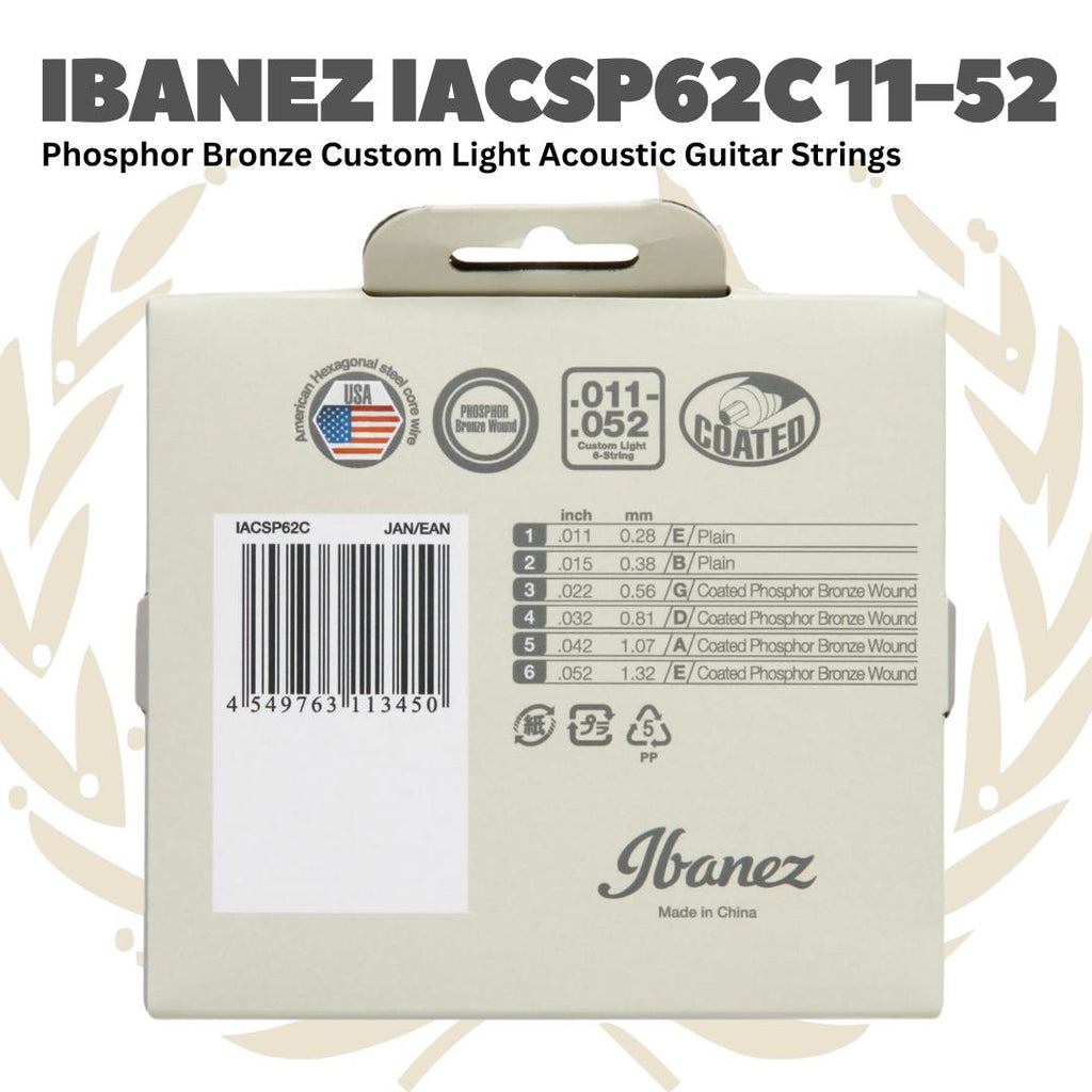 IBANEZ IACSP62C 11-52 Phosphor Bronze Custom Light Acoustic Strings