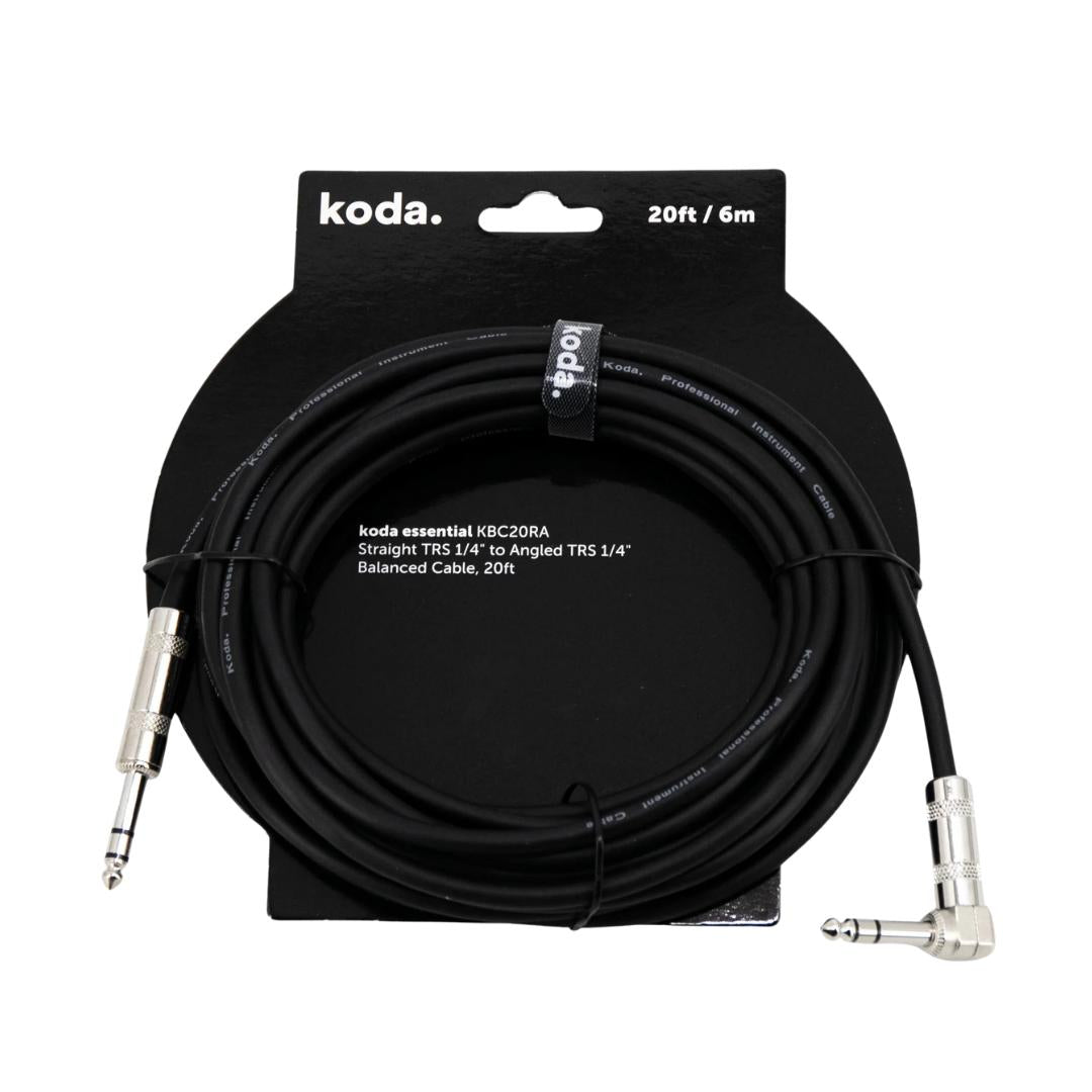 Koda Essential KBC Series Straight TRS 1/4 inch to Angled TRS 1/4 inch Balanced Cable - Kabel Instrumen