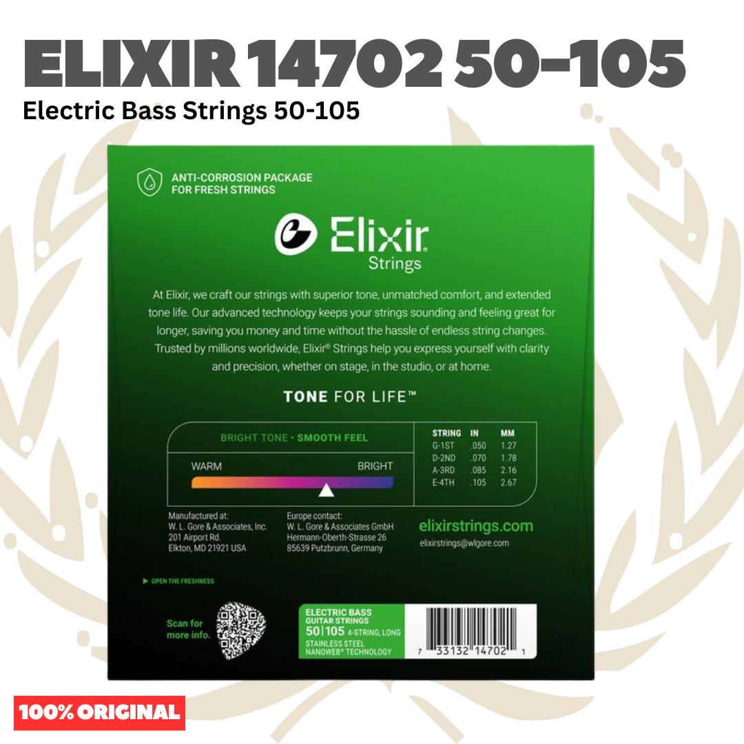 Elixir 14702 Nanoweb Medium B Long Scale Stainless Steel 4-String Electric Bass Strings 50-105 - Senar Bass Elektrik