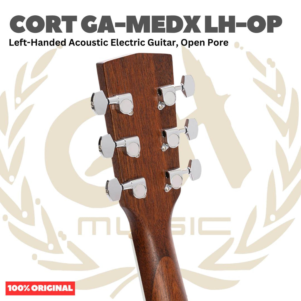 Cort GA-MEDX LH-OP Left-Handed Acoustic Electric Guitar, Open Pore - Gitar Kidal Akustik Elektrik Original Asli