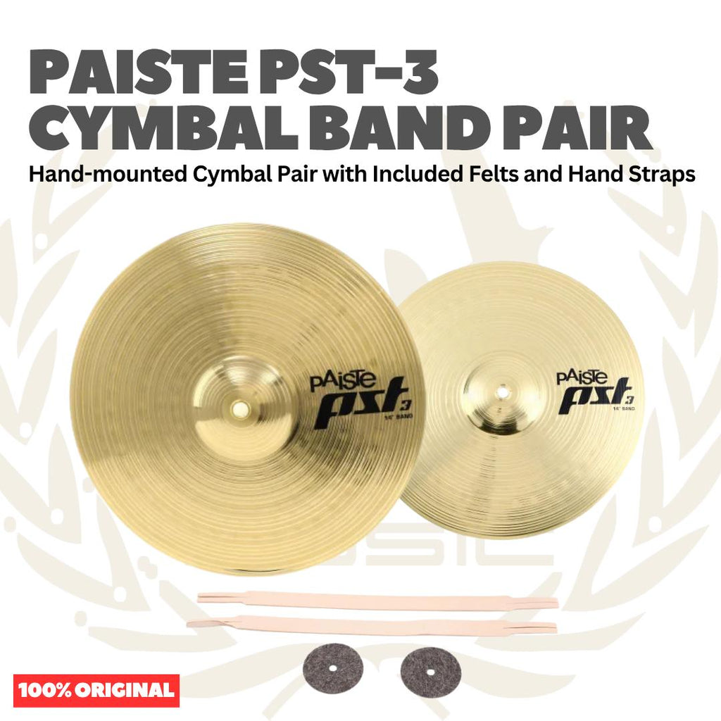 Paiste PST-3 Cymbal Band Pair Hand-mounted Cymbal Pair with Included Felts and Hand Straps - Simbal Drum