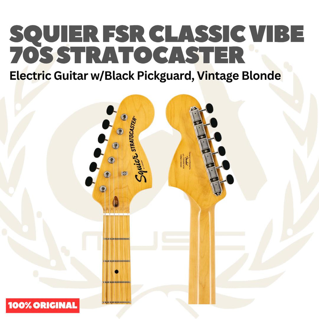 Squier FSR Classic Vibe 70s Stratocaster Electric Guitar w/Black Pickguard, Vintage Blonde - Gitar Listrik Elektrik