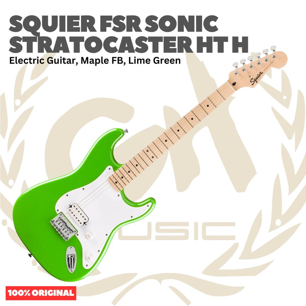 Squier FSR Sonic Stratocaster HT H Electric Guitar, Maple FB, Lime Green - Gitar Listrik Elektrik Original Asli