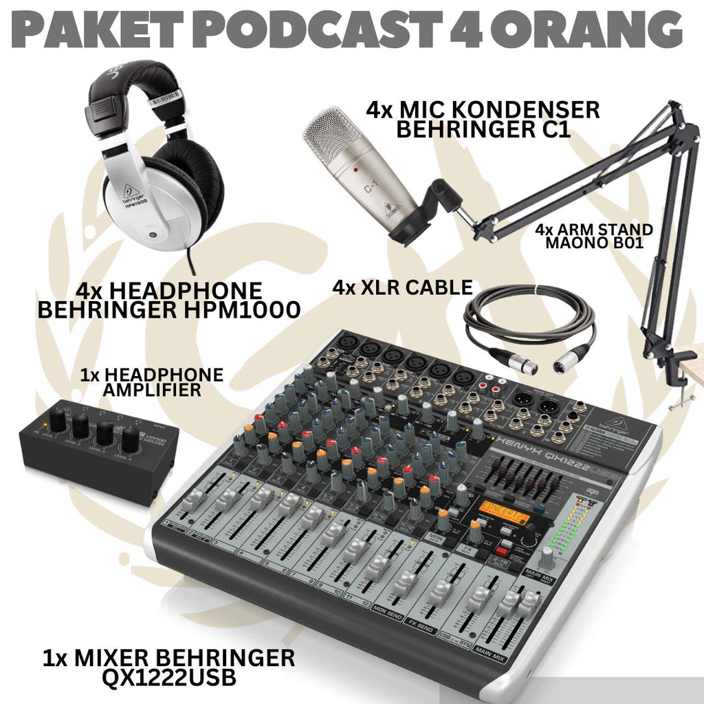 PAKET PODCAST 4 ORANG MIXER BEHRINGER QX1222USB