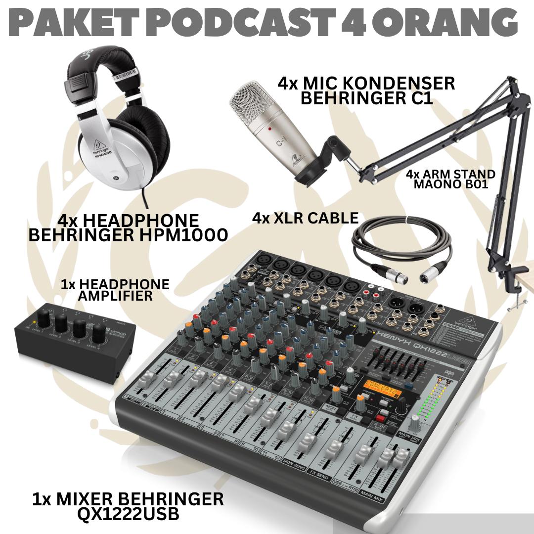 PAKET PODCAST 4 ORANG MIXER BEHRINGER QX1222USB