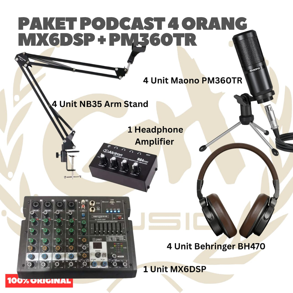 Paket Podcast 4 Orang Recording Tech MX6DSP Komplit Tinggal Pakai