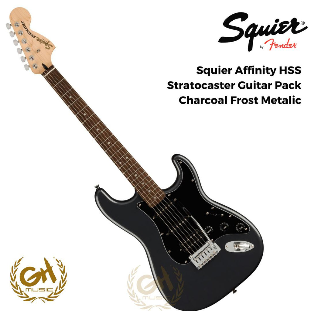 Squier Affinity Series HSS Stratocaster Guitar Pack, Laurel FB, Charcoal Frost Metallic, 230V, EU - Gitar Listrik Paket