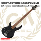 Cort Action Bass Plus LH-BK Left-Handed Electric Guitar Bass 4-String, Black - Gitar Bass Kidal Elektrik Original Asli