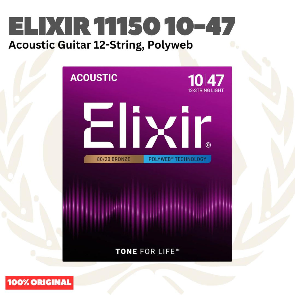 Elixir 11150 10-47 Polyweb Light 80/20 Bronze 12-String Acoustic Guitar Strings - Senar Gitar Akustik