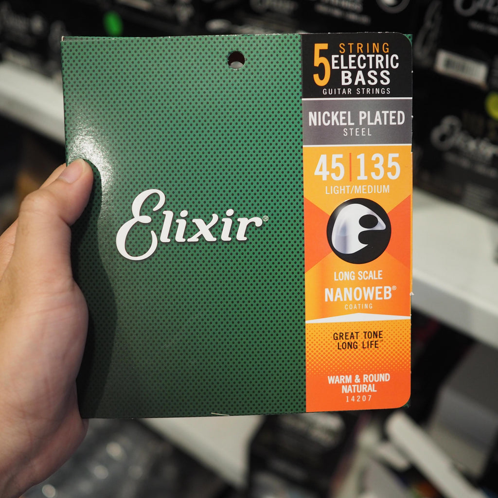Elixir 14207 Nanoweb Light/Med Long Scale 5-String Electric Bass Strings 45-135