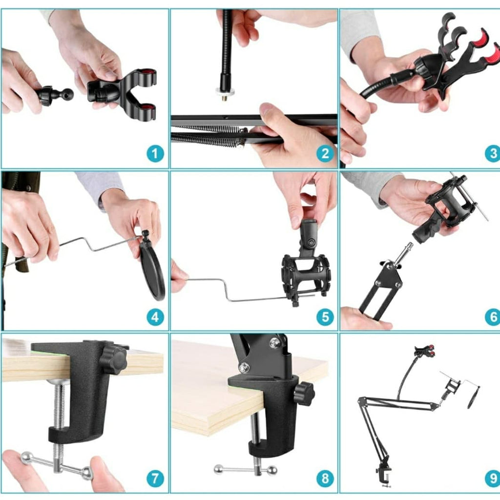MICROPHONE ARM STAND PLUS POP FILTER DAN HANDPHONE HOLDER PODCAST ZOOM