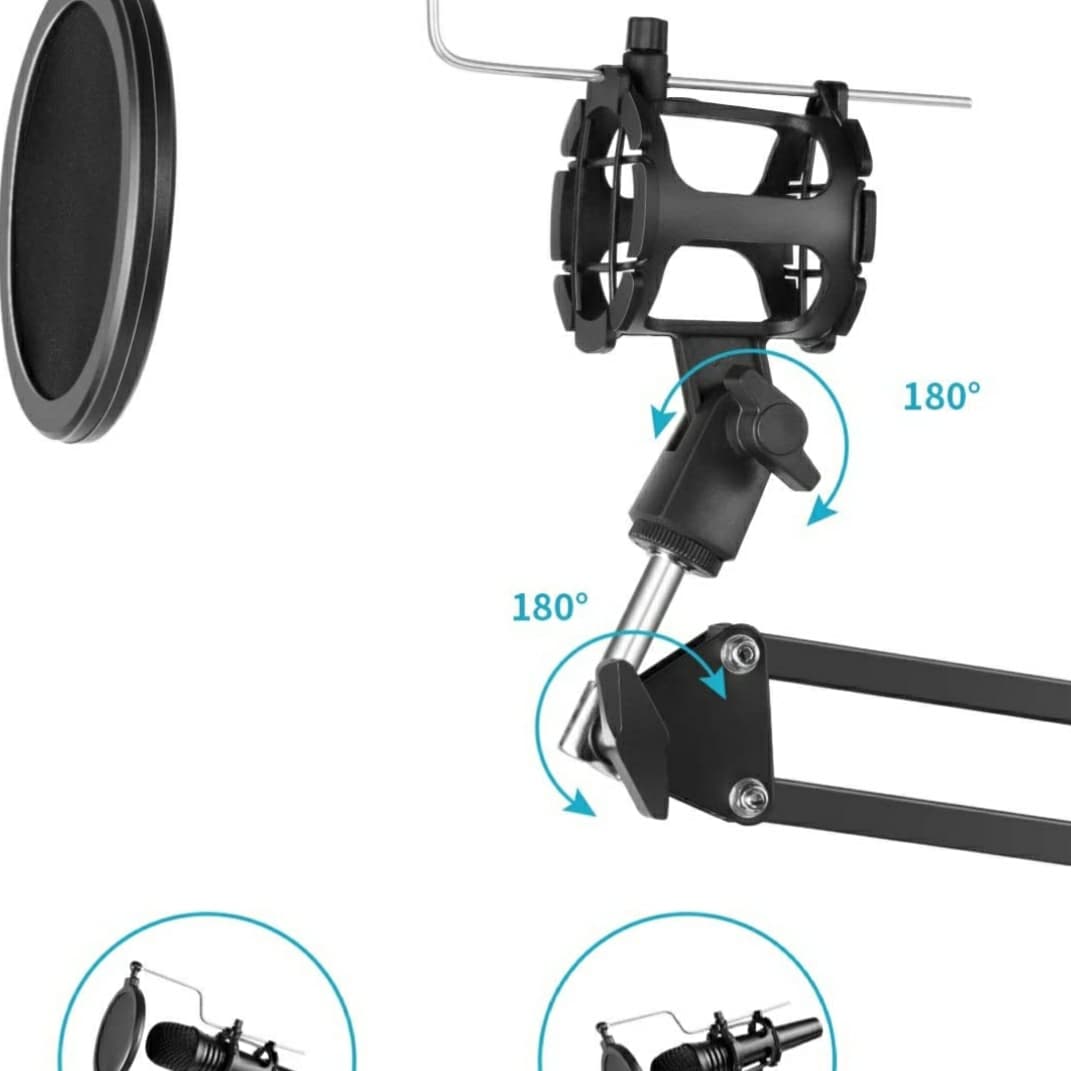 MICROPHONE ARM STAND PLUS POP FILTER DAN HANDPHONE HOLDER PODCAST ZOOM