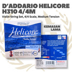 D'Addario Helicore H310 4/4 Violin String Set, 4/4 Scale, Light & Medium Tension - Senar Violin Set Original