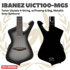 Ibanez UICT100-MGS Tenor Ukulele 4-String w/Preamp & Bag, Metallic Grey Sunburst - Ukulele Tenor 4-senar Original Asli