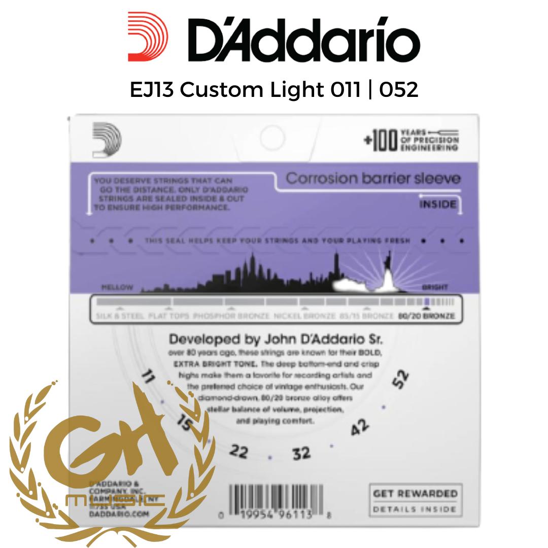 Senar Gitar D'Addario EJ13 Custom Light Gauge 011|052 Strings