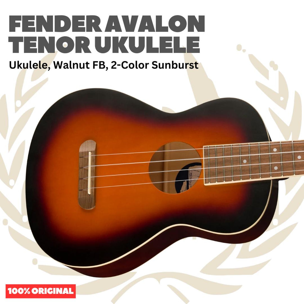 Fender Avalon Tenor Ukulele, Walnut FB - Ukulele 4-senar Original Asli