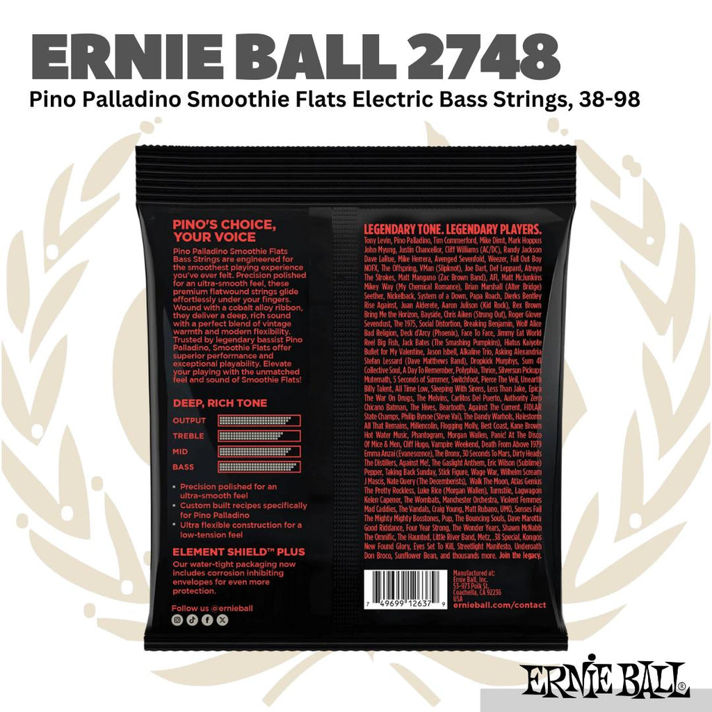 Ernie Ball 2748 Pino Palladino Smoothie Flats Electric Bass Strings, 38-98 - Senar Bass