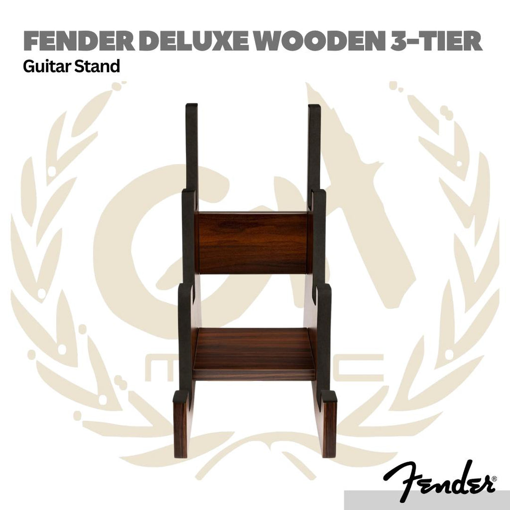 Fender Deluxe Wooden 3-Tier Guitar Stand - Stand Gitar Elektrik