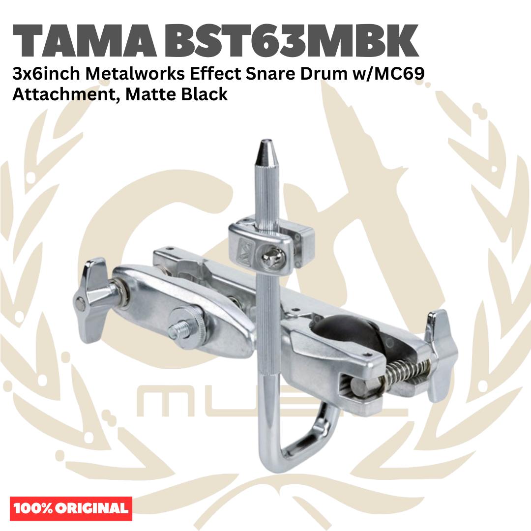 TAMA BST63MBK 3x6inch Metalworks Effect Snare Drum w/MC69 Attachment, Matte Black - Snare Efek Attachment Drum Original Asli
