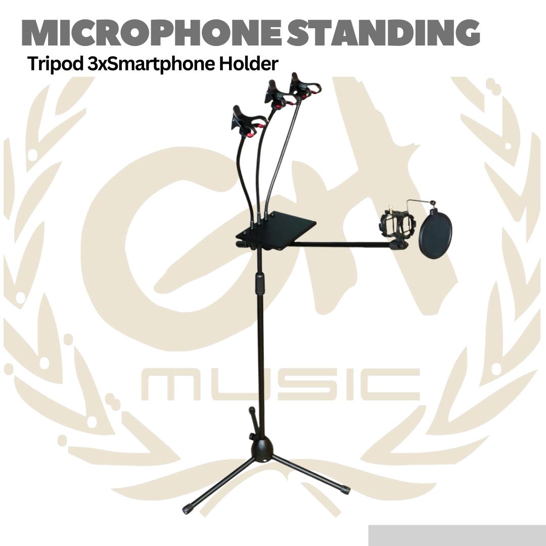 Microphone Standing Holder Tripod 3xSmartphone Holder - NB-04P
