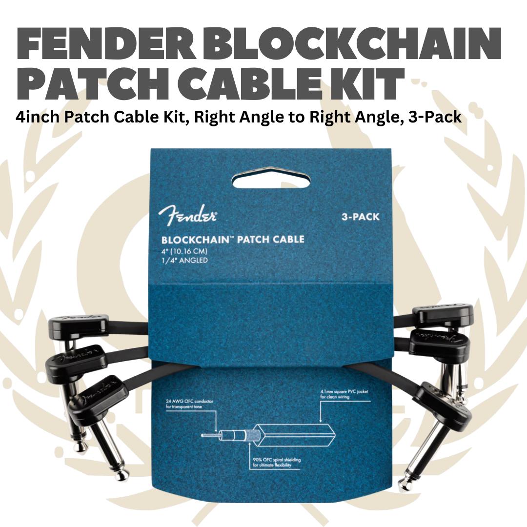 Fender Blockchain 4inch Patch Cable Kit, Right Angle to Right Angle, 3-Pack - Kabel Jumper Efek