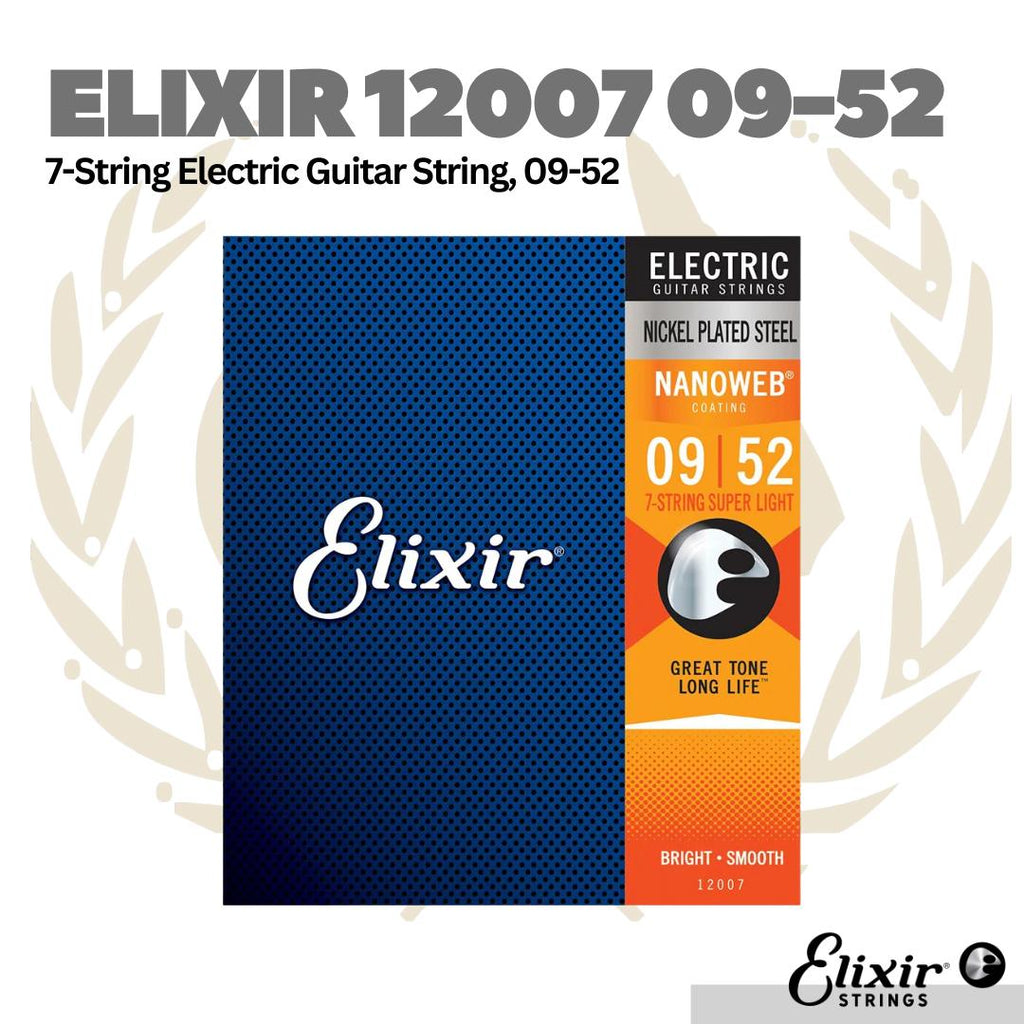 Elixir 12007 Nanoweb Super Light 7-String Electric Guitar Strings 9-52
