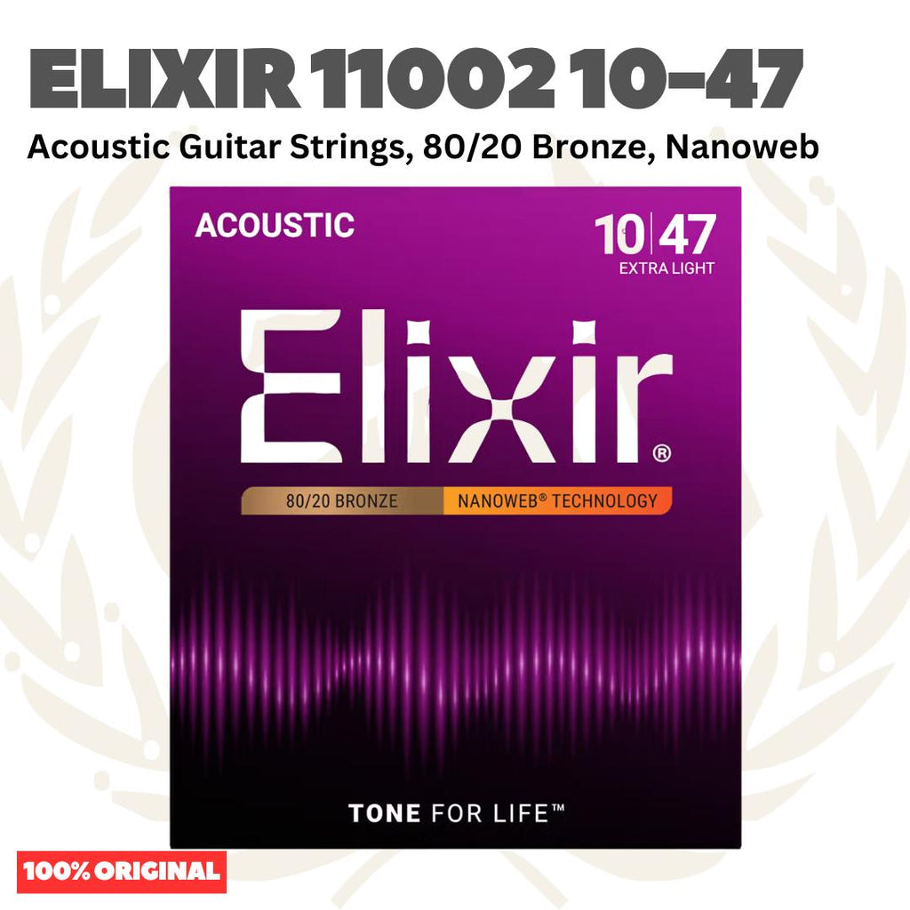ELIXIR 11002 Nanoweb 80/20 Bronze Acoustic Guitar Strings 10-47 Senar