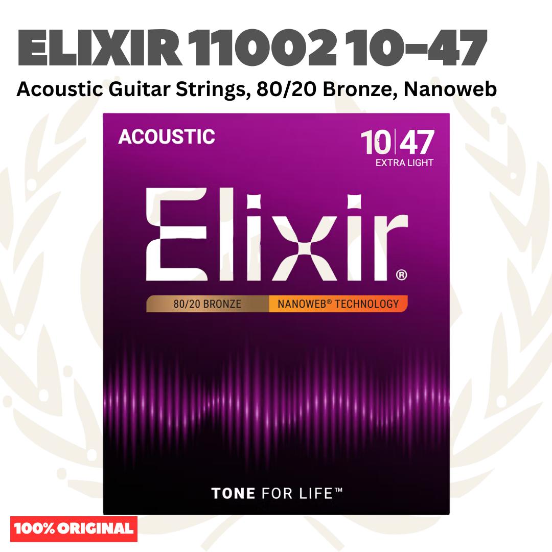 ELIXIR 11002 Nanoweb 80/20 Bronze Acoustic Guitar Strings 10-47 Senar