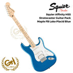 Squier Affinity HSS Stratocaster Guitar Pack, Maple FB, Lake Placid Blue
